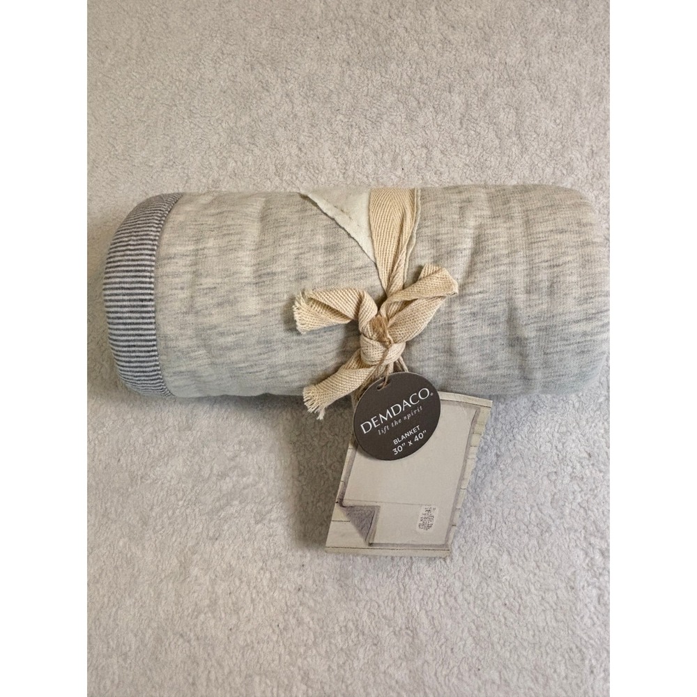 Demdaco Lift the‎ Spirit Baby Blanket Gray Striped Knit Plush Throw 30x40 NWT